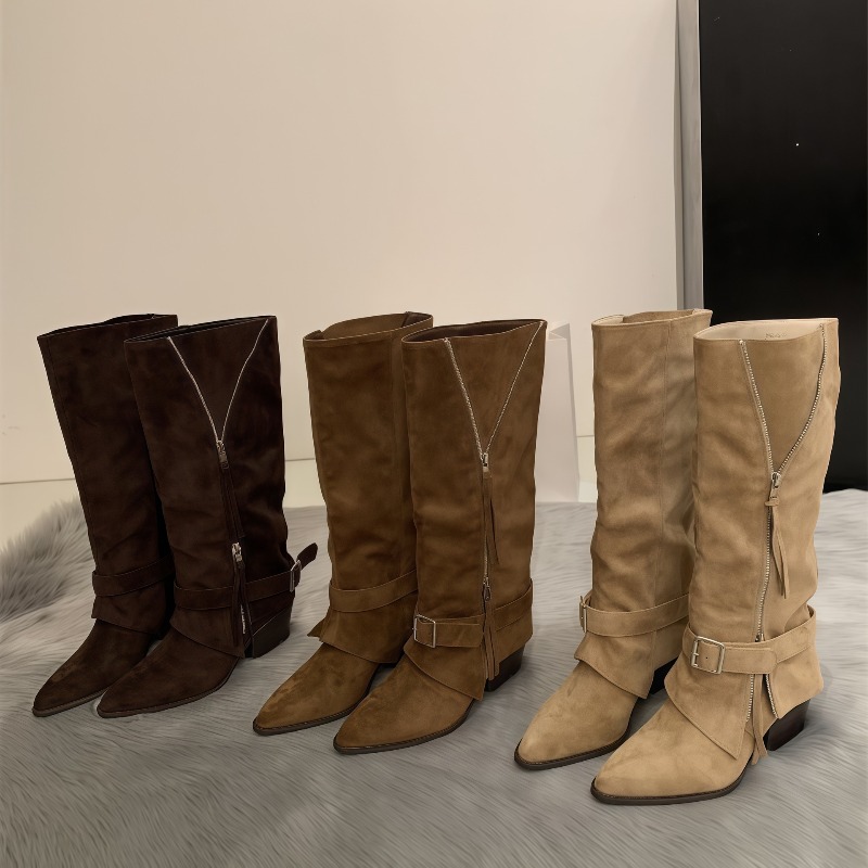 Pipe Bending Spring - Women's Boots Vintage Suede Leather Casual